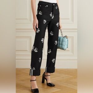 Erdem Nathaniel Embroidered Black Straight-leg Jeans White Floral Embroidery